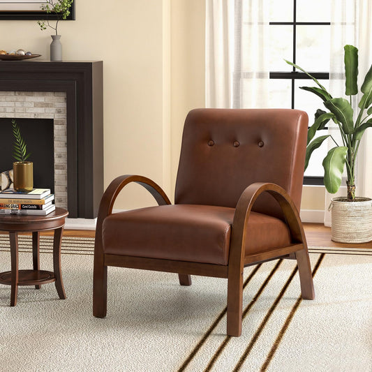 LSFH Unique Design True Innovations Vegaz Accent Chair, Ottoman Armchair with Solid Sagwan Wooden Frame Single Sofa Chair for Small Apartments, Living Room or Bedroom (1 Chair, Dark Brown)