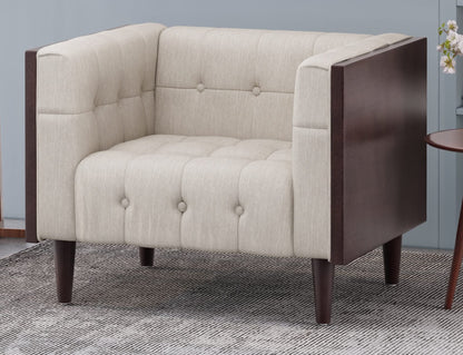 LSFH Unique Design True Innovations Larnan Tufted Accent Chair Armchair with Solid sagwan Wooden Frame Single Sofa Chair for Small Apartments, Living Room or Bedroom (1 Chair, Beige)