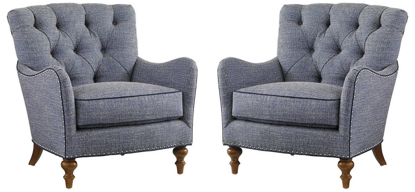 LSFH Unique Design True Innovations Oyster Button Tufted Accent Chair Armchair with Solid sagwan Wooden Legs Single Sofa Chair for Small Apartments, Living Room or Bedroom (Set of 2 Chairs, Blue)