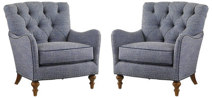 LSFH Unique Design True Innovations Oyster Button Tufted Accent Chair Armchair with Solid sagwan Wooden Legs Single Sofa Chair for Small Apartments, Living Room or Bedroom (Set of 2 Chairs, Blue)