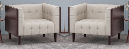 LSFH Unique Design True Innovations Larnan Tufted Accent Chair Armchair with Solid sagwan Wooden Frame Single Sofa Chair for Small Apartments, Living Room or Bedroom (Set of 2 Chairs, Beige)
