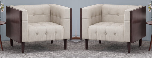 LSFH Unique Design True Innovations Larnan Tufted Accent Chair Armchair with Solid sagwan Wooden Frame Single Sofa Chair for Small Apartments, Living Room or Bedroom (Set of 2 Chairs, Beige)