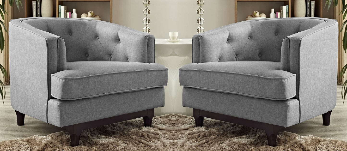 LSFH Unique Design True Innovations Coast Tufted Accent Chair Armchair with Solid Sagwan Wooden Legs Single Sofa Chair for Small Apartments, Living Room or Bedroom (Set of 2 Chairs, Light Grey)