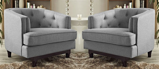 LSFH Unique Design True Innovations Coast Tufted Accent Chair Armchair with Solid Sagwan Wooden Legs Single Sofa Chair for Small Apartments, Living Room or Bedroom (Set of 2 Chairs, Light Grey)