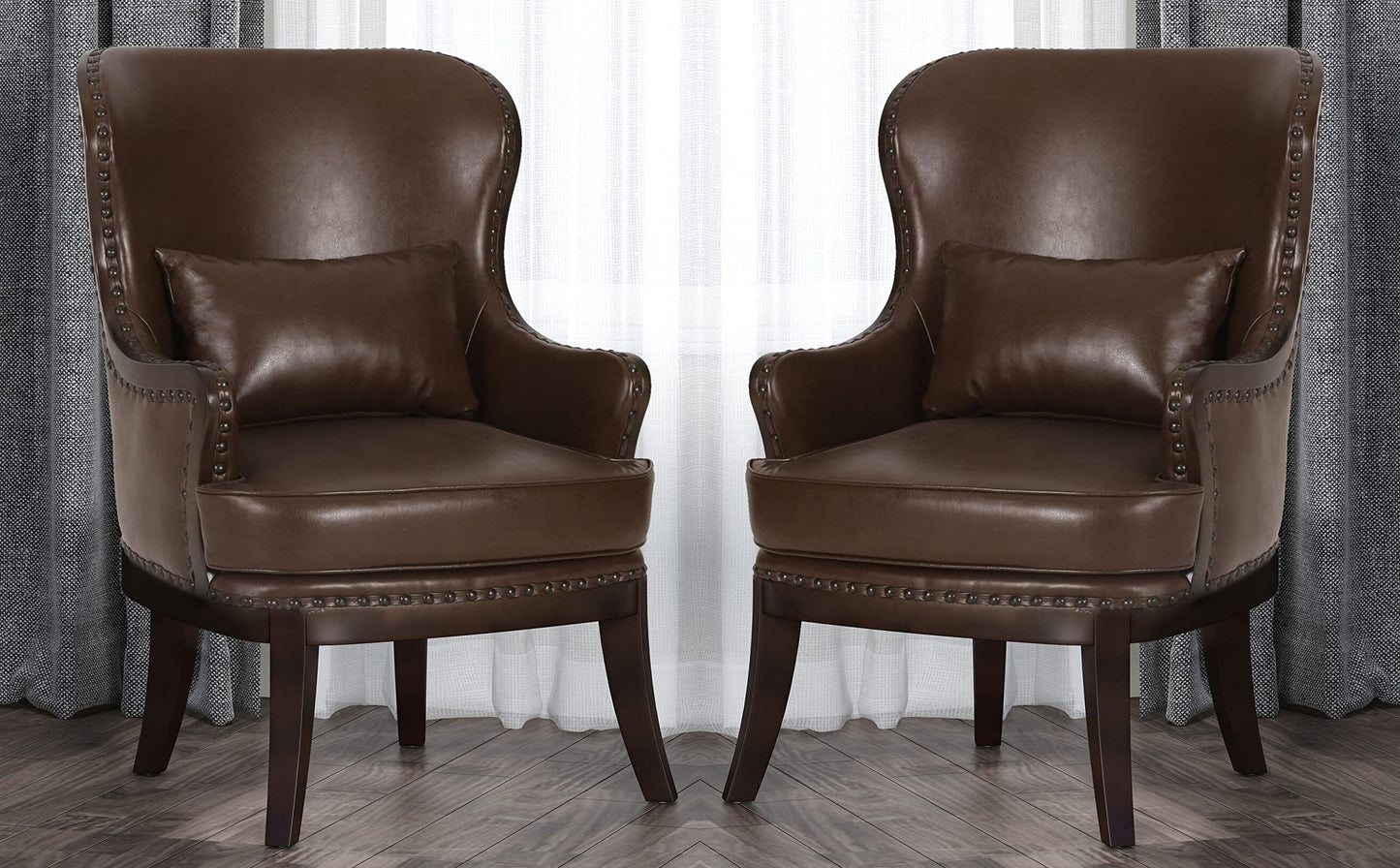 LSFH Unique Design True Innovations Mantua Accent Chair Armchair with Solid sagwan Wooden Legs Single Sofa Chair for Small Apartments, Living Room or Bedroom (Set of 2 Chair, Dark Brown)