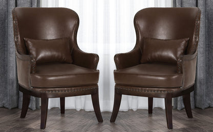 LSFH Unique Design True Innovations Mantua Accent Chair Armchair with Solid sagwan Wooden Legs Single Sofa Chair for Small Apartments, Living Room or Bedroom (Set of 2 Chair, Dark Brown)