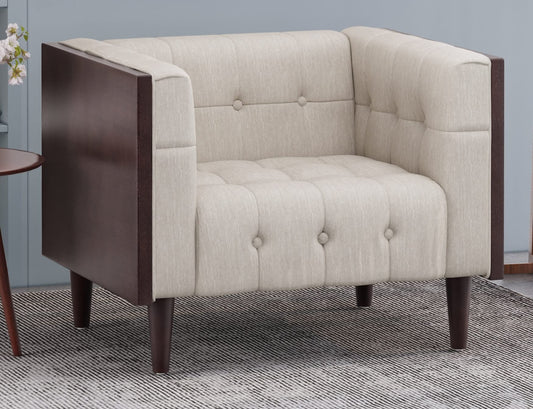 LSFH Unique Design True Innovations Larnan Tufted Accent Chair Armchair with Solid sagwan Wooden Frame Single Sofa Chair for Small Apartments, Living Room or Bedroom (1 Chair, Beige)