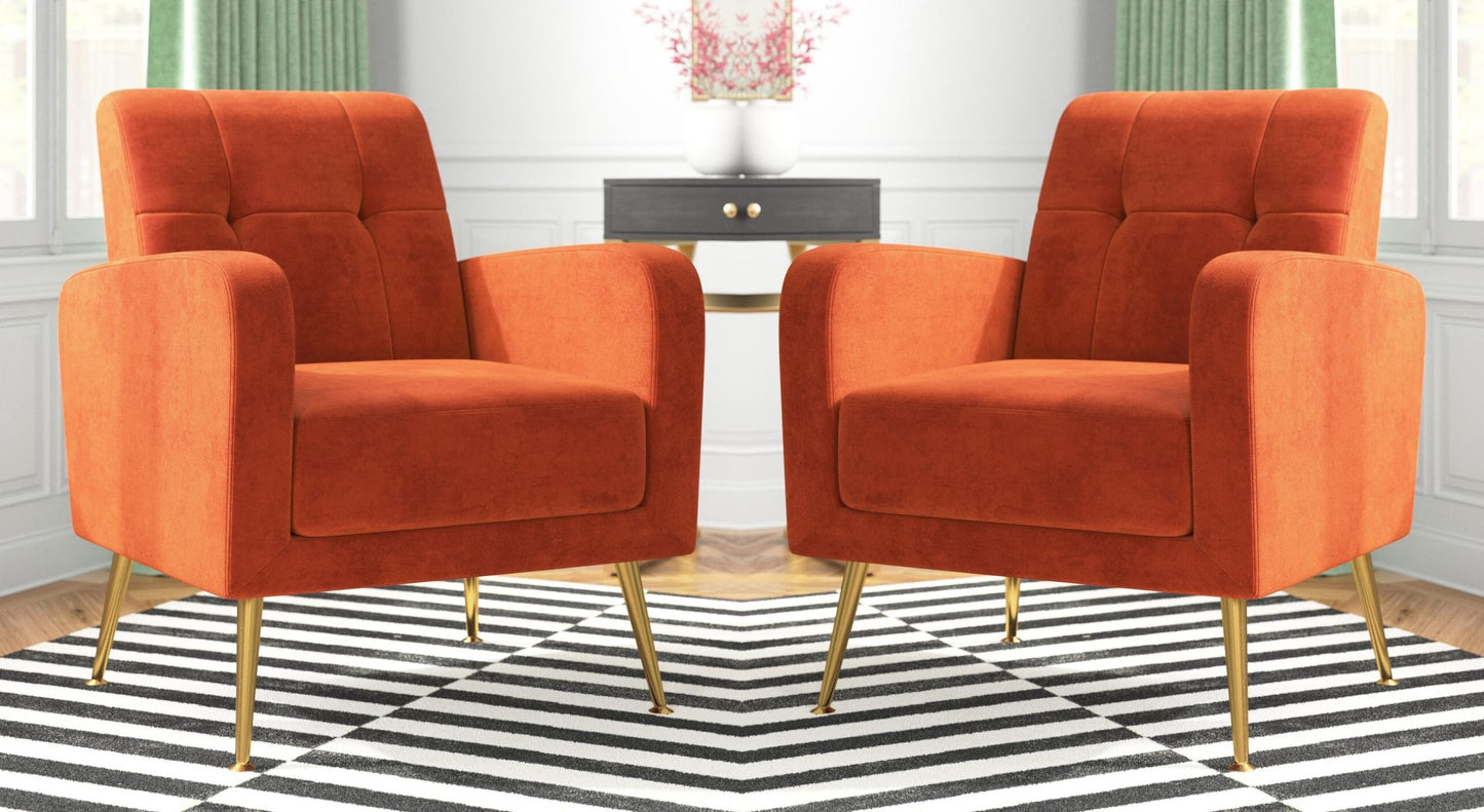 LSFH Unique Design True Innovations Florianaz Accent Chair, Armchair with Solid Sagwan Wooden Frame Single Sofa Chair for Small Apartments, Living Room or Bedroom (Set of 2 Chairs, Orange)