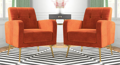 LSFH Unique Design True Innovations Florianaz Accent Chair, Armchair with Solid Sagwan Wooden Frame Single Sofa Chair for Small Apartments, Living Room or Bedroom (Set of 2 Chairs, Orange)