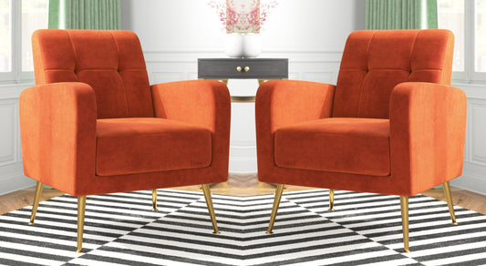 LSFH Unique Design True Innovations Florianaz Accent Chair, Armchair with Solid Sagwan Wooden Frame Single Sofa Chair for Small Apartments, Living Room or Bedroom (Set of 2 Chairs, Orange)
