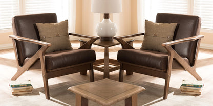 LSFH Unique Design True Innovations Bianca Leatherette Accent Chair Armchair with Solid Sagwan Wooden Frame Single Sofa Chair for Small Apartments, Living Room or Bedroom (Set of 2 Chairs, Dark Brown)