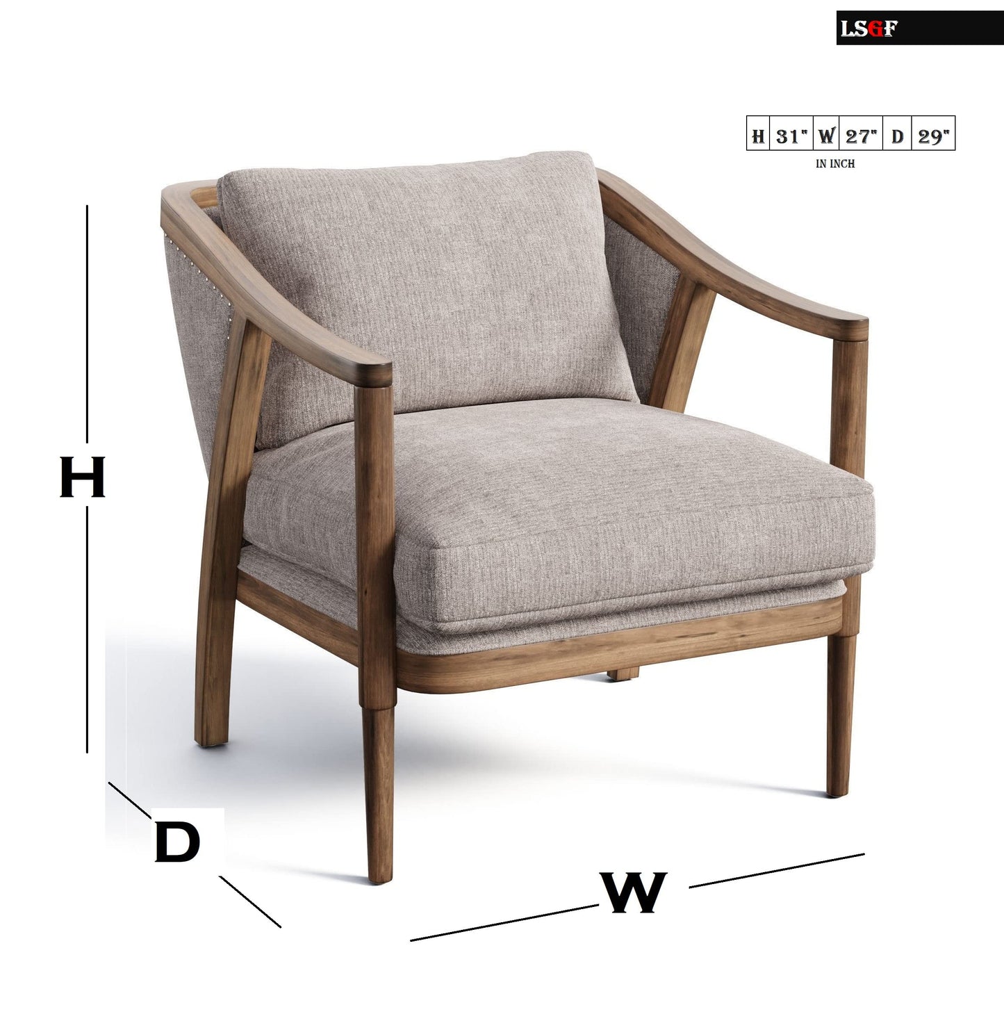 LSFH Unique Design True Innovations Lynz Accent Chair Armchair with Solid Sagwan Wooden Frame Single Sofa Chair for Small Apartments, Living Room or Bedroom (1 Chair, Beige)