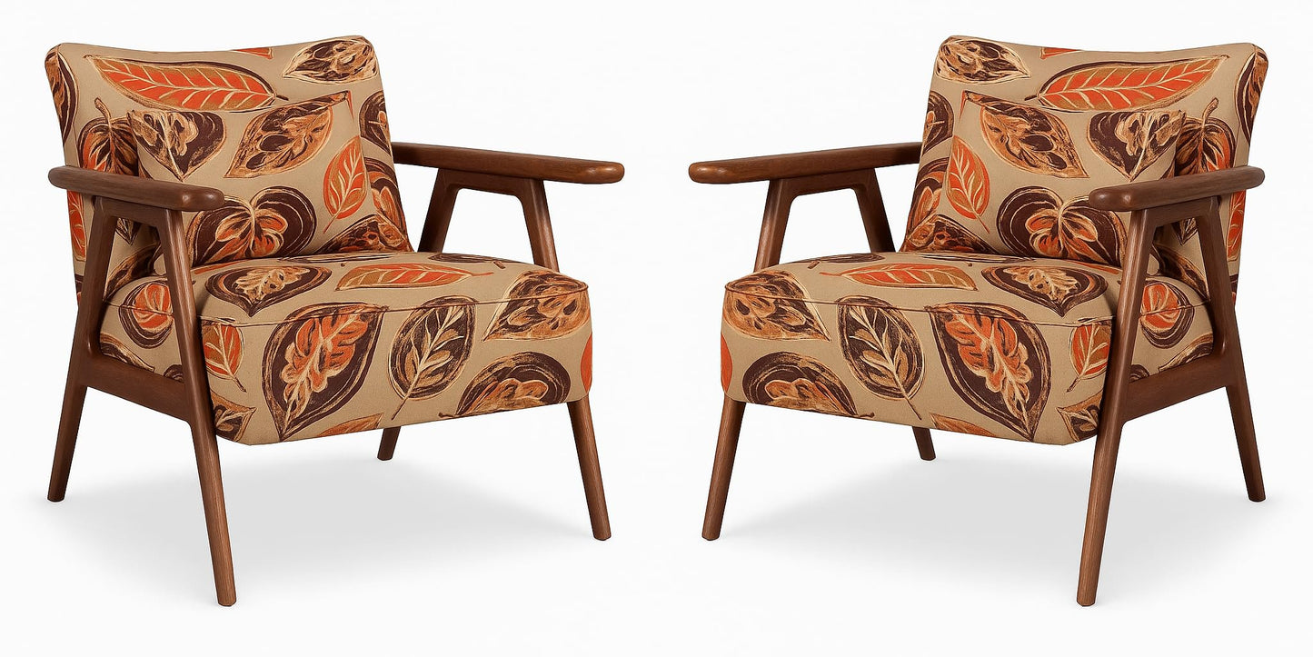LSFH Unique Design True Innovations Grcia Hendricks Accent Chair Armchair with Solid Sagwan Wooden Frame Single Sofa Chair for Small Apartments, Living Room or Bedroom (2 Chairs, Leaf Printed)