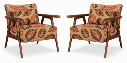 LSFH Unique Design True Innovations Grcia Hendricks Accent Chair Armchair with Solid Sagwan Wooden Frame Single Sofa Chair for Small Apartments, Living Room or Bedroom (2 Chairs, Leaf Printed)