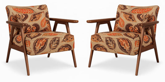 LSFH Unique Design True Innovations Grcia Hendricks Accent Chair Armchair with Solid Sagwan Wooden Frame Single Sofa Chair for Small Apartments, Living Room or Bedroom (2 Chairs, Leaf Printed)