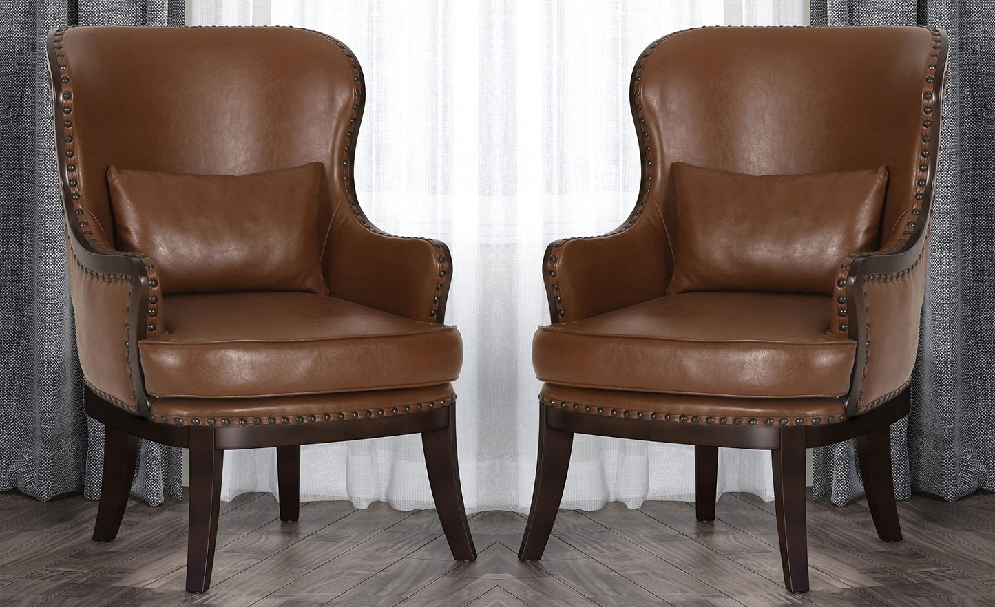 LSFH Unique Design True Innovations Mantua Accent Chair Armchair with Solid sagwan Wooden Legs Single Sofa Chair for Small Apartments, Living Room or Bedroom (Set of 2 Chair, Brown)
