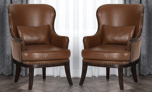 LSFH Unique Design True Innovations Mantua Accent Chair Armchair with Solid sagwan Wooden Legs Single Sofa Chair for Small Apartments, Living Room or Bedroom (Set of 2 Chair, Brown)