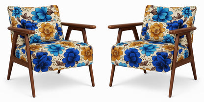 LSFH Unique Design Grcia Hendricks Accent Chair Armchair with Solid Sagwan Wooden Frame Single Sofa Chair for Small Apartments, Living Room or Bedroom (Set of 2 Chairs, Flower Printed)