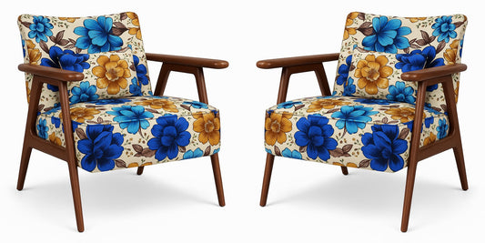 LSFH Unique Design Grcia Hendricks Accent Chair Armchair with Solid Sagwan Wooden Frame Single Sofa Chair for Small Apartments, Living Room or Bedroom (Set of 2 Chairs, Flower Printed)