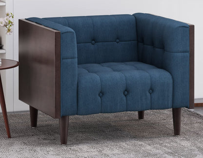 LSFH Unique Design True Innovations Larnan Tufted Accent Chair Armchair with Solid sagwan Wooden Frame Single Sofa Chair for Small Apartments, Living Room or Bedroom (1 Chair, Navy)