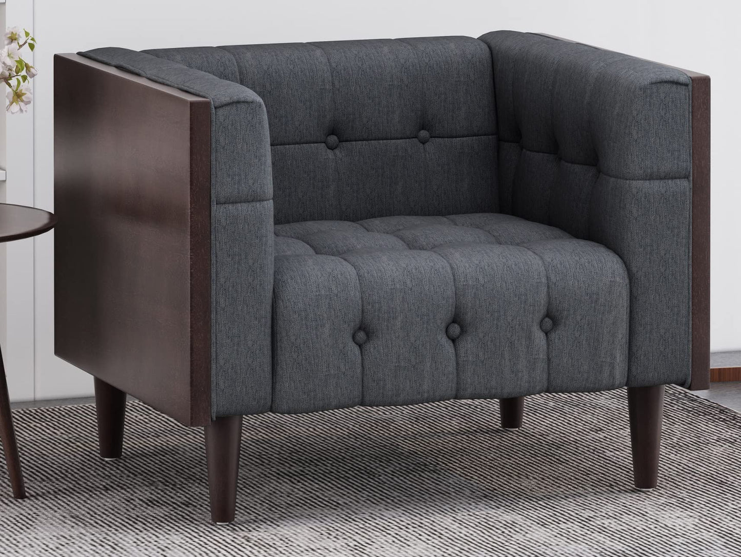 LSFH Unique Design True Innovations Larnan Tufted Accent Chair Armchair with Solid sagwan Wooden Frame Single Sofa Chair for Small Apartments, Living Room or Bedroom (Set of 2 Chairs, Grey)