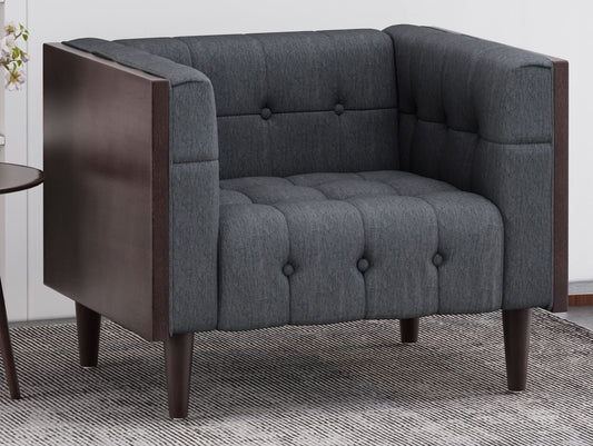 LSFH Unique Design True Innovations Larnan Tufted Accent Chair Armchair with Solid sagwan Wooden Frame Single Sofa Chair for Small Apartments, Living Room or Bedroom (1 Chair, Grey)