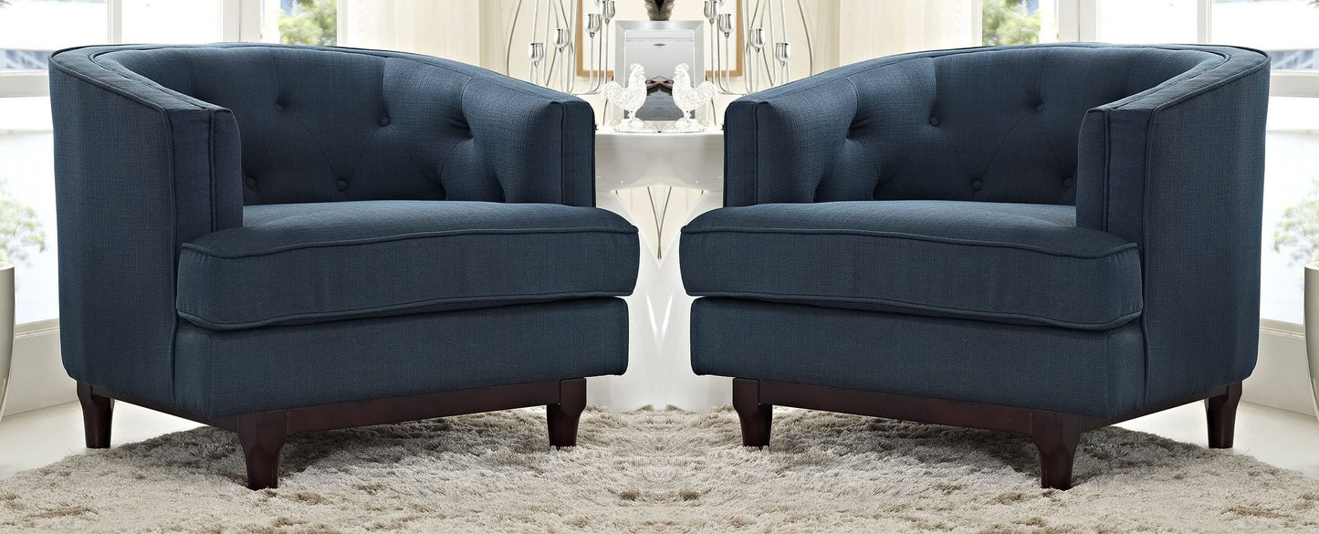 LSFH Unique Design True Innovations Coast Tufted Accent Chair Armchair with Solid Sagwan Wooden Legs Single Sofa Chair for Small Apartments, Living Room or Bedroom (Set of 2 Chairs, Blue)