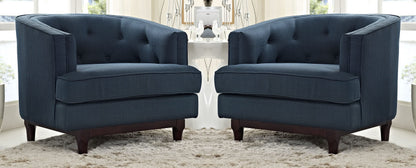 LSFH Unique Design True Innovations Coast Tufted Accent Chair Armchair with Solid Sagwan Wooden Legs Single Sofa Chair for Small Apartments, Living Room or Bedroom (Set of 2 Chairs, Blue)