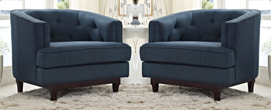 LSFH Unique Design True Innovations Coast Tufted Accent Chair Armchair with Solid Sagwan Wooden Legs Single Sofa Chair for Small Apartments, Living Room or Bedroom (Set of 2 Chairs, Blue)