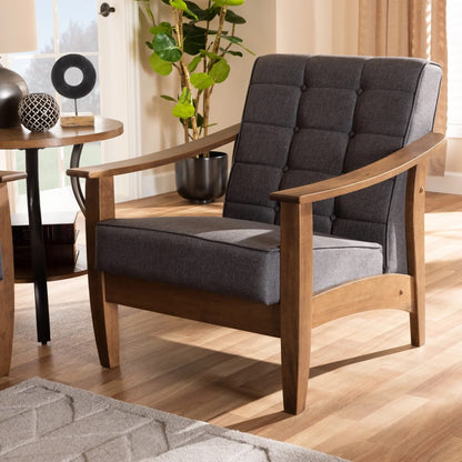 LSFH Unique Design Brook Button Tufted Fabric Accent Chair Armchair with Solid Sagwan Wooden Frame Single Sofa Chair for Small Apartments, Living Room or Bedroom (Set of 2 Chairs, Grey)