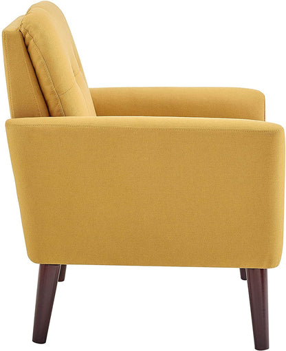 LSFH Unique Design True Innovations Button Tufted Fabric Accent Chair Armchair with Solid Sagwan Wooden Frame Single Sofa Chair for Small Apartments, Living Room or Bedroom (1 Chair, Yellow)