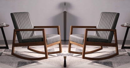 LSFH Unique Design Rocking Chair Leatherette Accent Chair Armchair with Solid Sagwan Wooden Frame Single Sofa Chair for Small Apartments, Living Room or Bedroom (Set of 2 Chair, Grey)