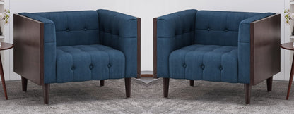 LSFH Unique Design True Innovations Larnan Tufted Accent Chair Armchair with Solid sagwan Wooden Frame Single Sofa Chair for Small Apartments, Living Room or Bedroom (Set of 2 Chairs, Navy)
