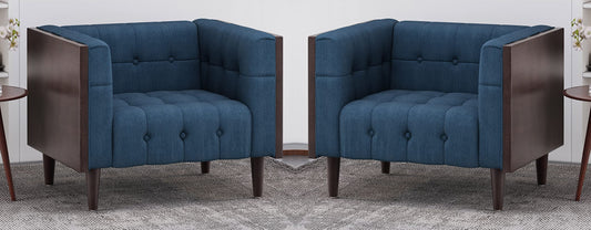LSFH Unique Design True Innovations Larnan Tufted Accent Chair Armchair with Solid sagwan Wooden Frame Single Sofa Chair for Small Apartments, Living Room or Bedroom (Set of 2 Chairs, Navy)