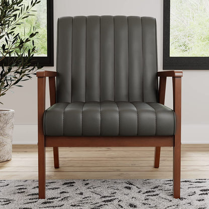 LSFH Unique Design True Innovations Channel Tufted Accent Chair Armchair with Solid sagwan Wooden Frame Single Sofa Chair for Small Apartments, Living Room or Bedroom (1 Chair, Grey)