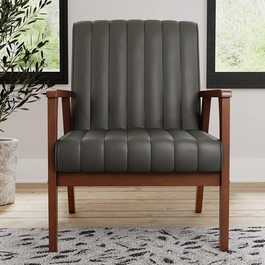 LSFH Unique Design True Innovations Channel Tufted Accent Chair Armchair with Solid sagwan Wooden Frame Single Sofa Chair for Small Apartments, Living Room or Bedroom (1 Chair, Grey)