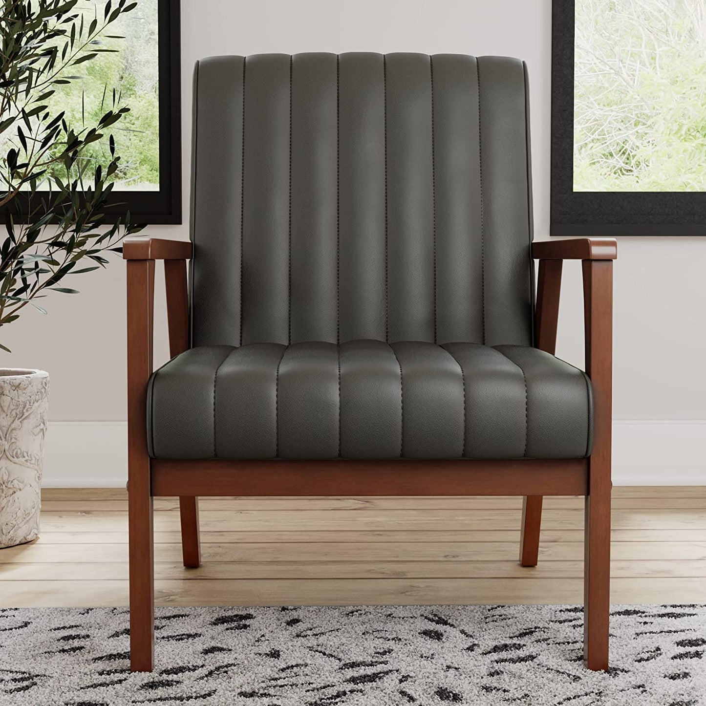 LSFH Unique Design True Innovations Channel Tufted Accent Chair Armchair with Solid sagwan Wooden Frame Single Sofa Chair for Small Apartments, Living Room or Bedroom (Set of 2 Chairs, Grey)