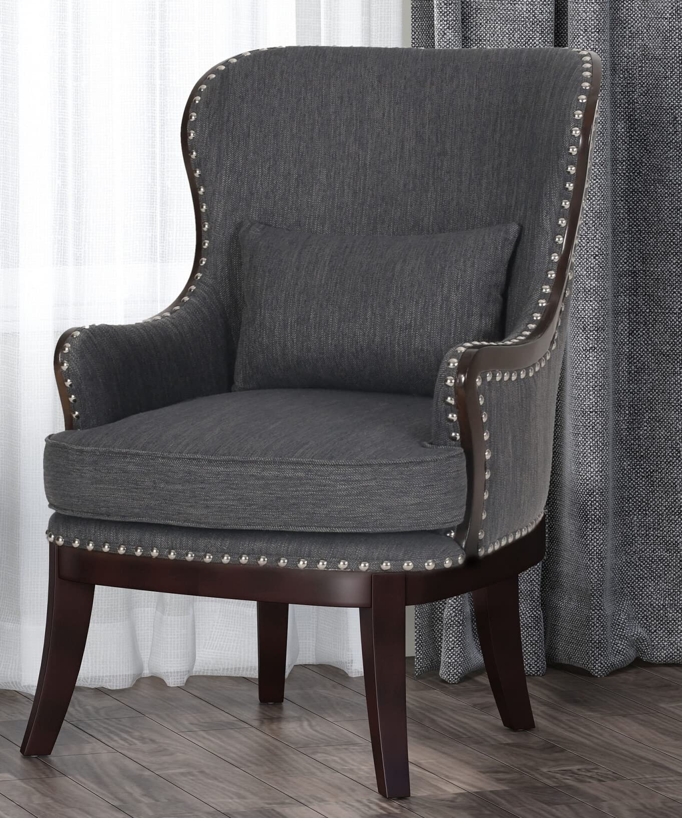 LSFH Unique Design True Innovations Mantua Accent Chair Armchair with Solid sagwan Wooden Legs Single Sofa Chair for Small Apartments, Living Room or Bedroom (1 Chair, Grey)