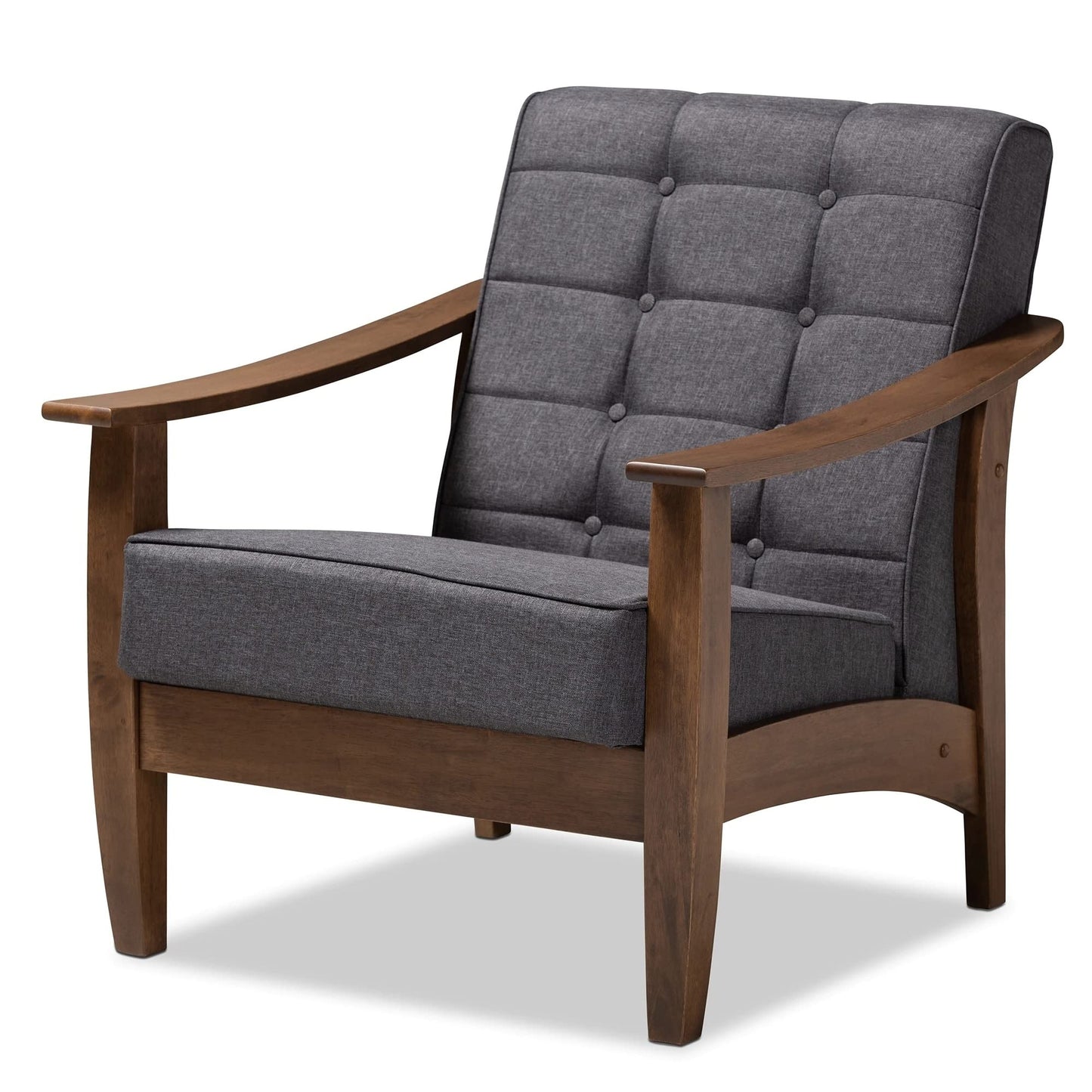 LSFH Unique Design Brook Button Tufted Fabric Accent Chair Armchair with Solid Sagwan Wooden Frame Single Sofa Chair for Small Apartments, Living Room or Bedroom (Set of 2 Chairs, Grey)