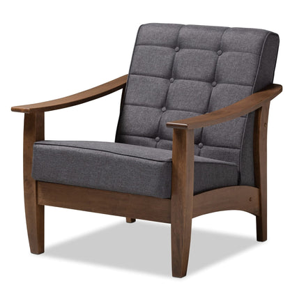 LSFH Unique Design Brook Button Tufted Fabric Accent Chair Armchair with Solid Sagwan Wooden Frame Single Sofa Chair for Small Apartments, Living Room or Bedroom (1 Chair, Grey)