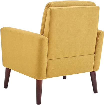 LSFH Unique Design True Innovations Button Tufted Fabric Accent Chair Armchair with Solid Sagwan Wooden Frame Single Sofa Chair for Small Apartments, Living Room or Bedroom (1 Chair, Yellow)