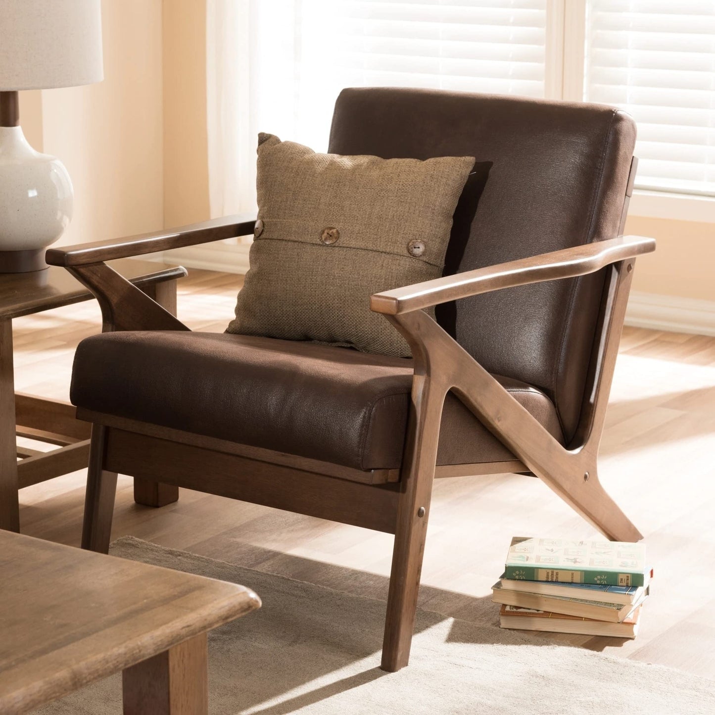 LSFH Unique Design True Innovations Bianca Leatherette Accent Chair Armchair with Solid Sagwan Wooden Frame Single Sofa Chair for Small Apartments, Living Room or Bedroom (Set of 2 Chairs, Dark Brown)