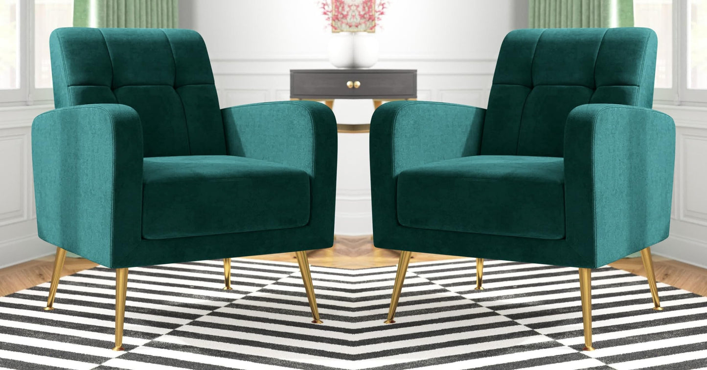 LSFH Unique Design True Innovations Florianaz Accent Chair, Armchair with Solid Sagwan Wooden Frame Single Sofa Chair for Small Apartments, Living Room or Bedroom (Set of 2 Chairs, Green)