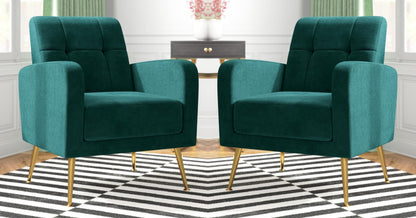LSFH Unique Design True Innovations Florianaz Accent Chair, Armchair with Solid Sagwan Wooden Frame Single Sofa Chair for Small Apartments, Living Room or Bedroom (Set of 2 Chairs, Green)