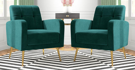 LSFH Unique Design True Innovations Florianaz Accent Chair, Armchair with Solid Sagwan Wooden Frame Single Sofa Chair for Small Apartments, Living Room or Bedroom (Set of 2 Chairs, Green)