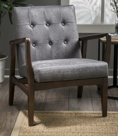 LSFH Unique Design True Innovations Marcola Button Tufted Accent Chair Armchair with Solid sagwan Wooden Legs Single Sofa Chair for Small Apartments, Living Room or Bedroom (Set of 2 Chairs, Grey)