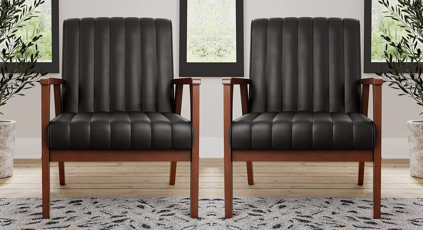 LSFH Unique Design True Innovations Channel Tufted Accent Chair Armchair with Solid sagwan Wooden Frame Single Sofa Chair for Small Apartments, Living Room or Bedroom (Set of 2 Chairs, Black)