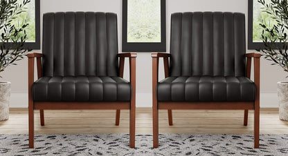 LSFH Unique Design True Innovations Channel Tufted Accent Chair Armchair with Solid sagwan Wooden Frame Single Sofa Chair for Small Apartments, Living Room or Bedroom (Set of 2 Chairs, Black)