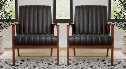 LSFH Unique Design True Innovations Channel Tufted Accent Chair Armchair with Solid sagwan Wooden Frame Single Sofa Chair for Small Apartments, Living Room or Bedroom (Set of 2 Chairs, Black)