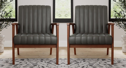 LSFH Unique Design True Innovations Channel Tufted Accent Chair Armchair with Solid sagwan Wooden Frame Single Sofa Chair for Small Apartments, Living Room or Bedroom (Set of 2 Chairs, Grey)
